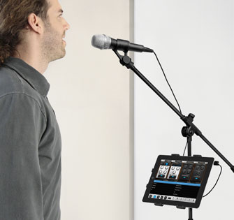 Sing with iRig Mic and VocaLive on your iPad attached to iKLIP 2